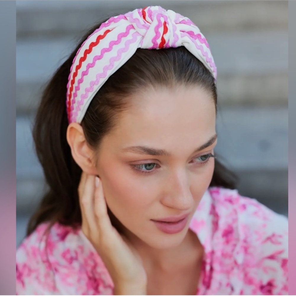 409. The Ric Rac Wavy Pink & Red Summer Headband - Picture 2 of 2